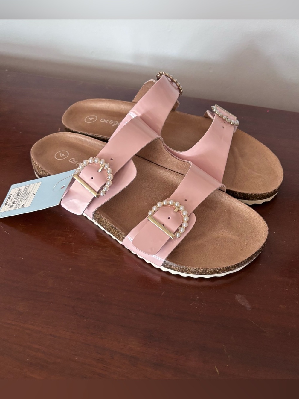 Girls Pearl-Embellished Pink Slide Sandals nwt